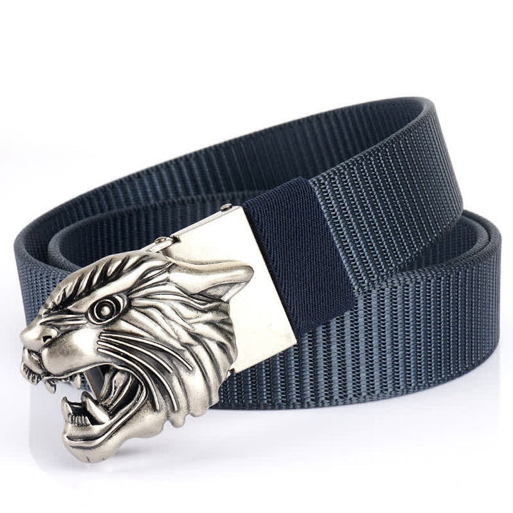 Men's Roaring Tiger Head Nylon Belt - Blue / Silver - 48" - image 18