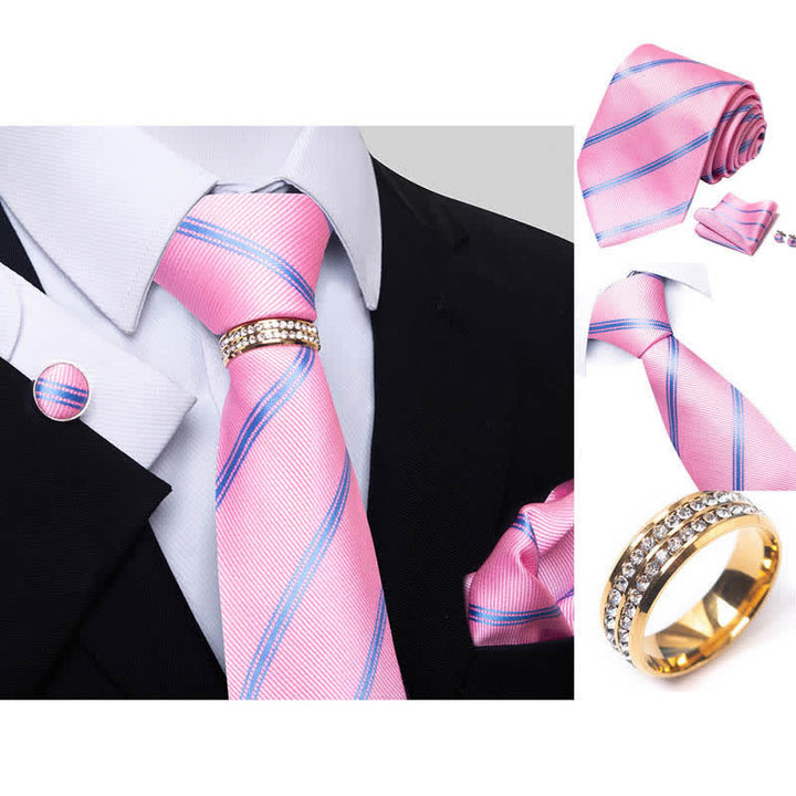 4Pcs Men's Striped Necktie Set With Tie Ring - image 6