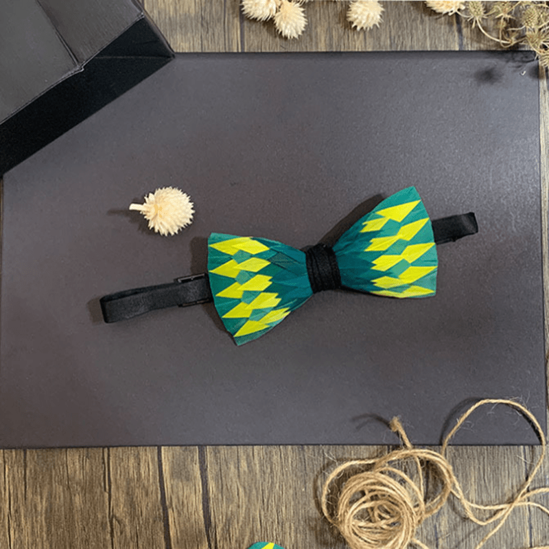 Green & Yellow Electric Shock Feather Bow Tie - image 1