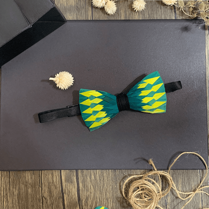 Green & Yellow Electric Shock Feather Bow Tie - image 1