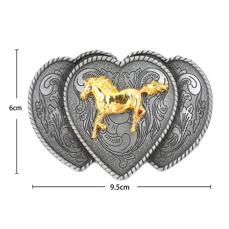 Men's DIY Horse Triple Heart Shaped Buckle Leather Belt - image 2