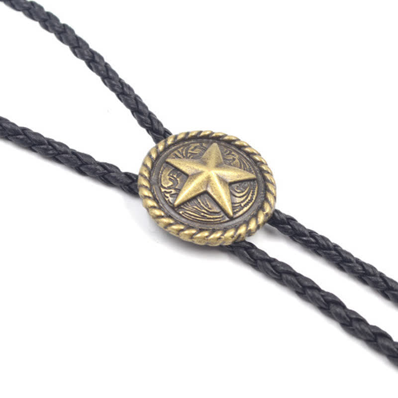 Five-Pointed Star Braided Leather Cord Bolo Tie - image 4