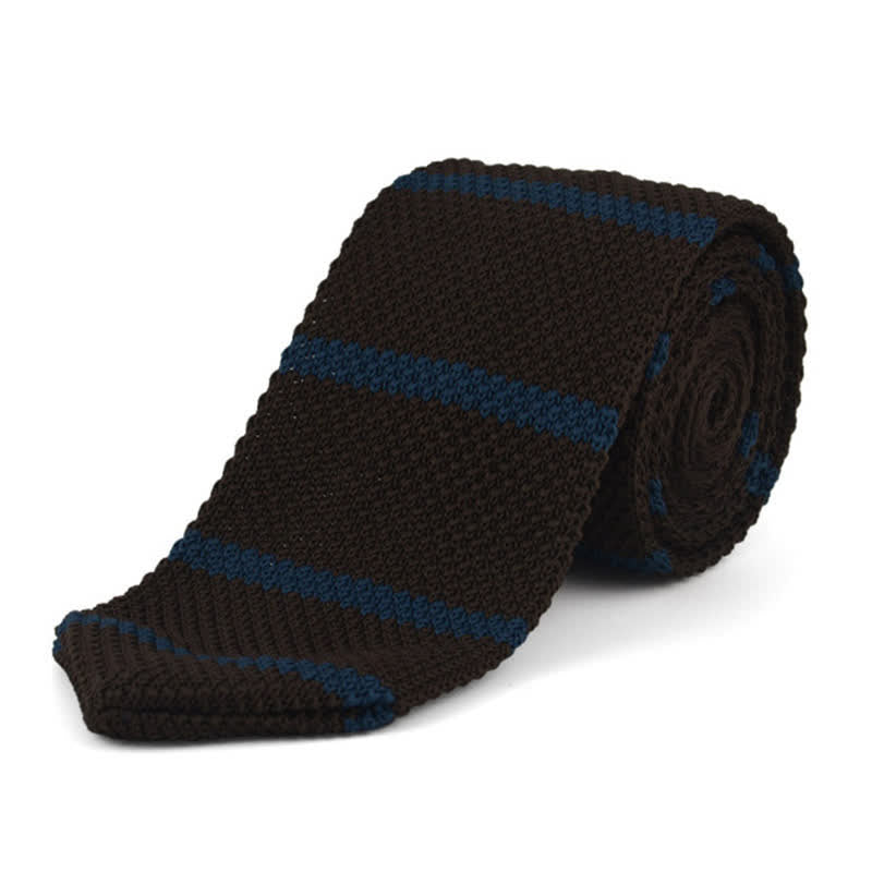 Men's Horizontal Stripes Knitted Necktie - Coffee & Blue - image 1