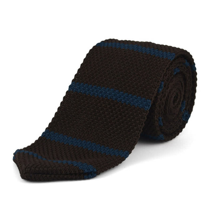 Men's Horizontal Stripes Knitted Necktie - Coffee & Blue - image 1