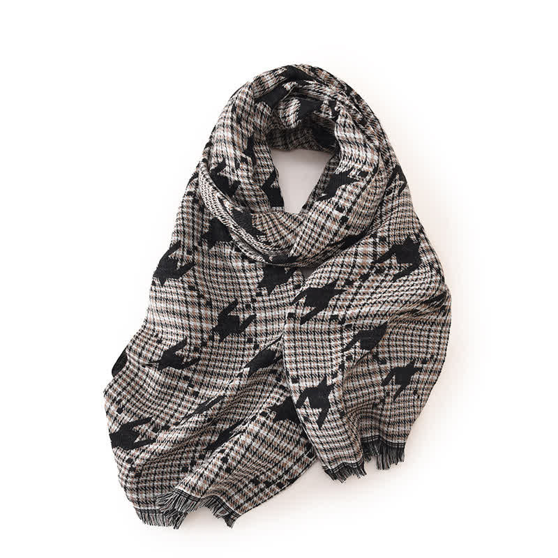 Women's Houndstooth Large Shawl Warm Scarf - Black - image 6
