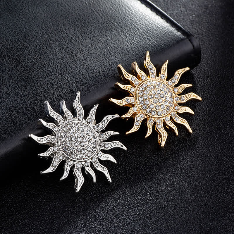 Men's Glowing Sunburst Rhinestone Brooch - image 1