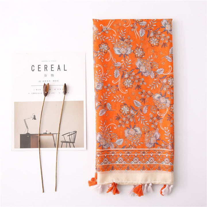Women's Bohemian Print Floral Tassel Scarf - image 16
