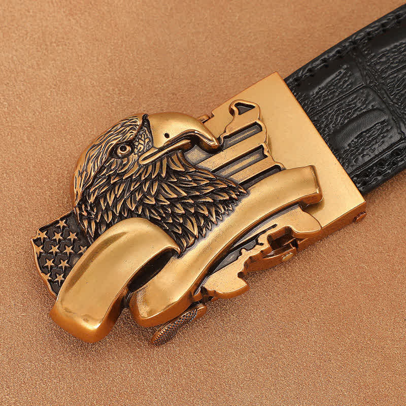 Men's Bald Eagle USA Flag Automatic Buckle Leather Belt - image 2