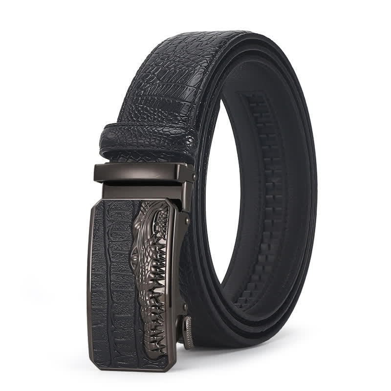 Men's Crocodile Pattern Automatic Buckle Leather Belt - Style #11 - Black / Black - 44 - image 33