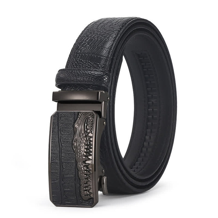 Men's Crocodile Pattern Automatic Buckle Leather Belt - Style #11 - Black / Black - 44 - image 33