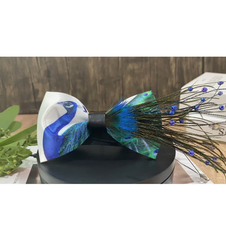 Blue Peacock Tail Beaded Feather Bow Tie - image 5