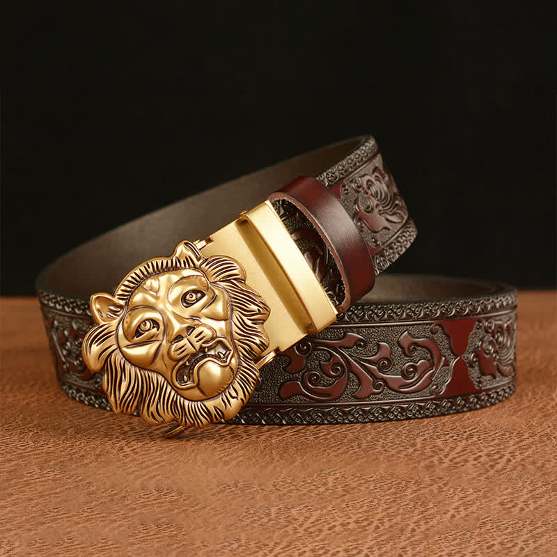 Men's 3D Sculpture Lion Head Leather Belt - image 1