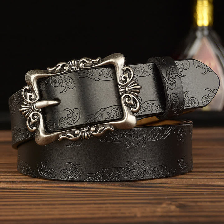 Women's Retro Floral Decorative Leather Belt - Style #3 - Black - 40 - image 14