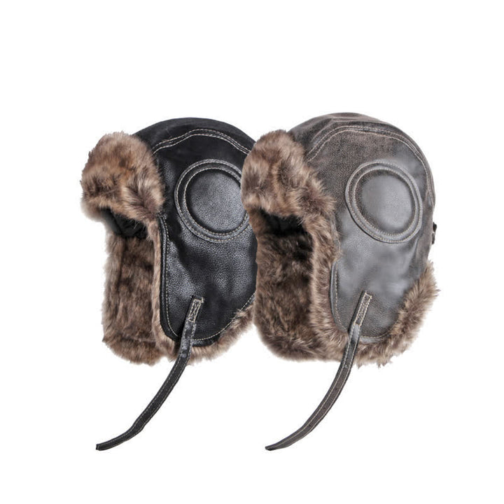 Soft Fluffy Ear Protection Imitation Leather Trapper Hat - image 1