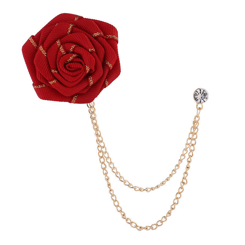 Men's Charming Floral Rose Chain Brooch - Red - image 6
