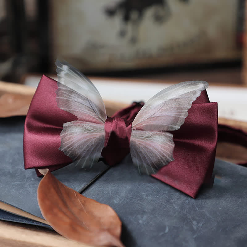 Men's Vintage Organza Butterfly Bow Tie Pocket Square Set - Burgundy - Bow Tie - image 17