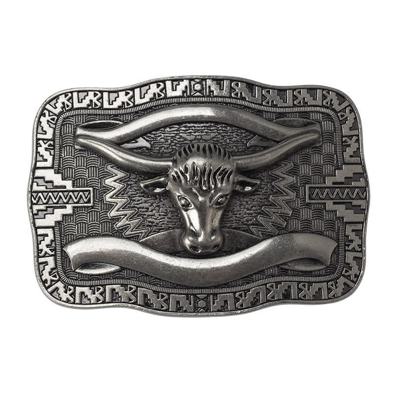 Men's DIY Silver Square Longhorn Bull Buckle Leather Belt - image 2