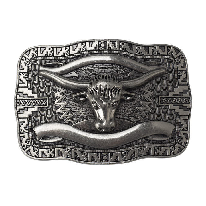 Men's DIY Silver Square Longhorn Bull Buckle Leather Belt - image 2