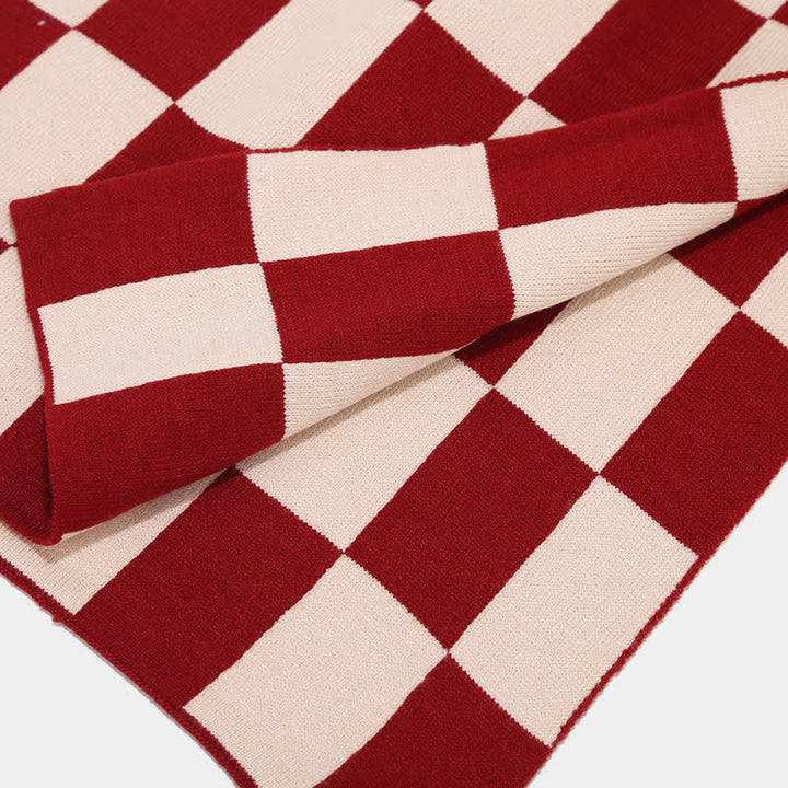3Pcs Unisex Checkerboard Plaid Hat Scarf Gloves Set - image 8