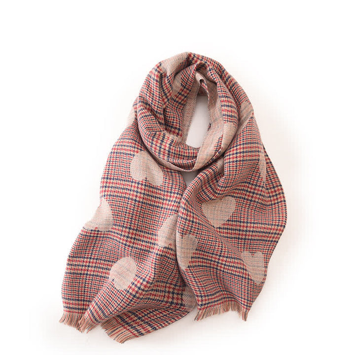Women's Dual-sided Color Block Heart Plaid Scarf - Pink - image 6