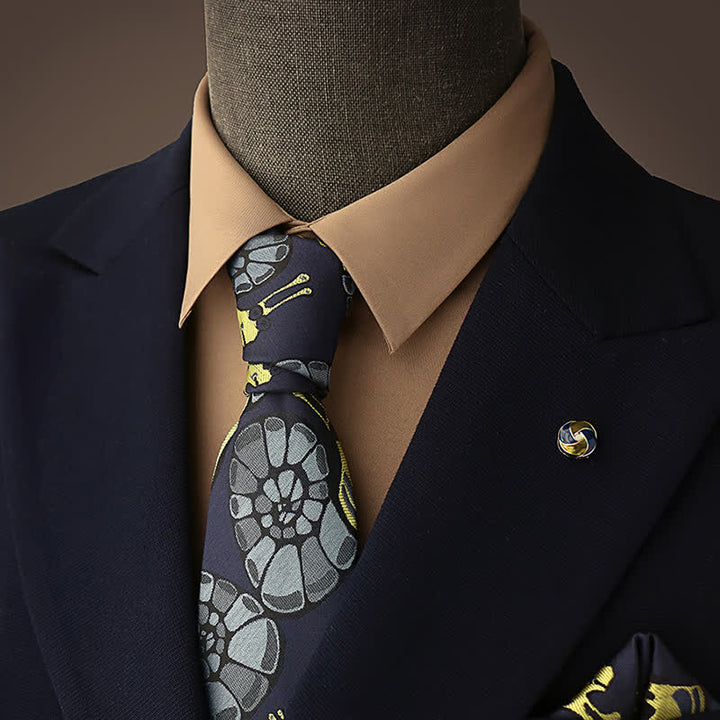  Navy & Yellow Men's Snail Floral Necktie - Navy & Yellow - image 0