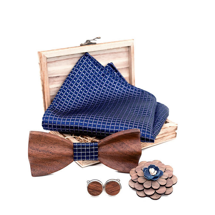 4Pcs Men's Black Walnut Wooden Bow Tie Set - image 3