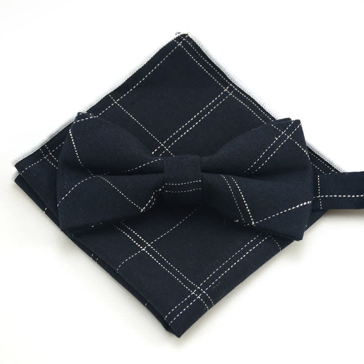 2Pcs Men's Classic Plaid Bow Tie Set - Navy - image 3