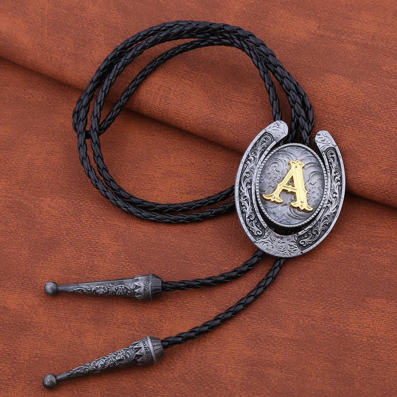 Modern Western Horseshoe Initial Letter A To Z Bolo Tie - image 3