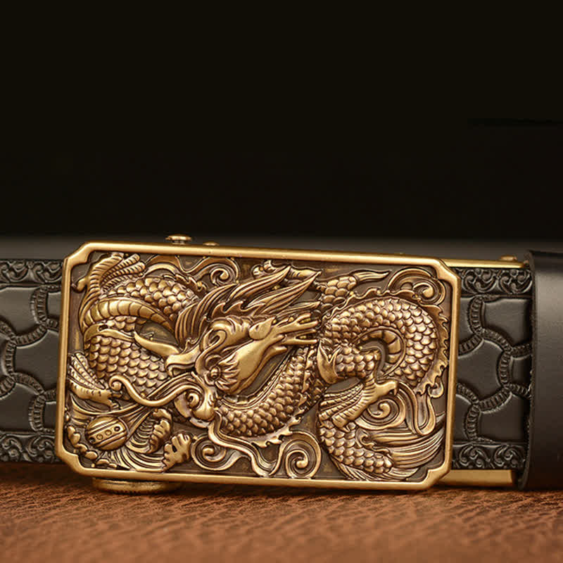 Men's Dragon Square Buckle Leather Belt - image 5
