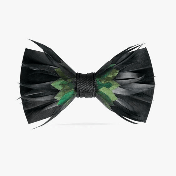 Fancy Black & Green Feather Bow Tie - Black & Green - image 0