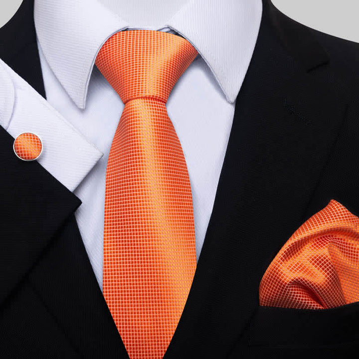 3Pcs Orange Men's Sunny Solid Color Necktie Set - Orange - image 0