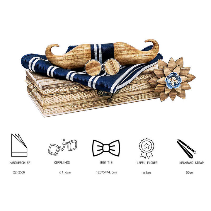 4Pcs Men's Burlywood Moustache Wooden Bow Tie Set - image 1