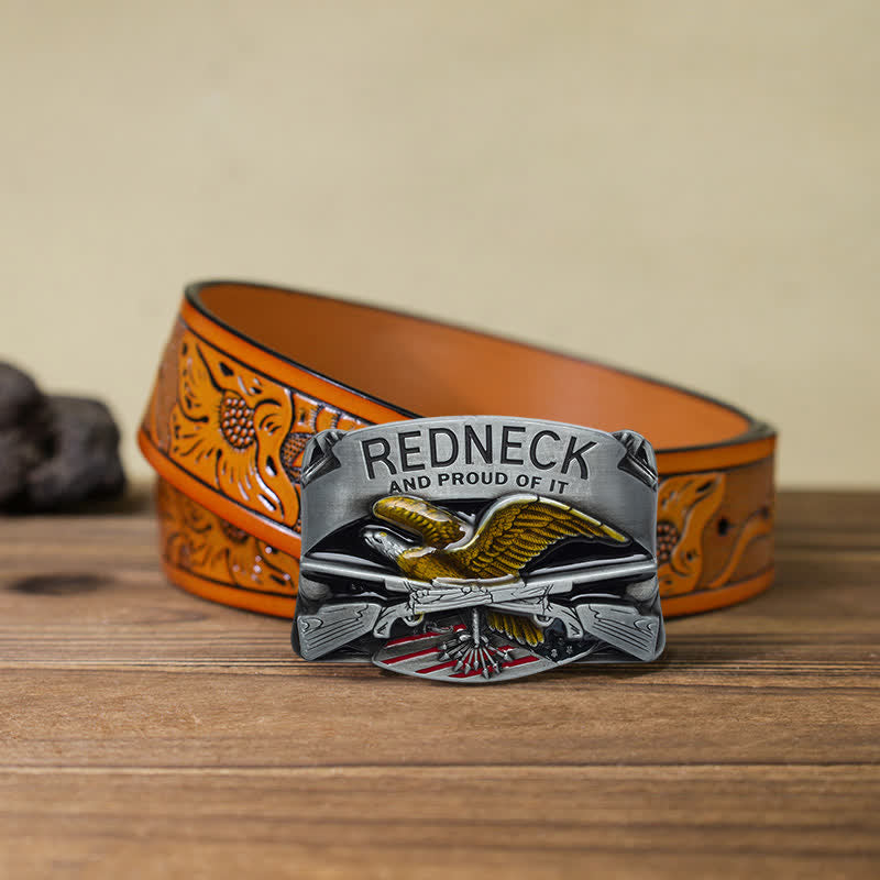 Men's DIY Redneck Enameled Eagle Buckle Leather Belt - Eagle - Orange Carved Belt (40) - image 15
