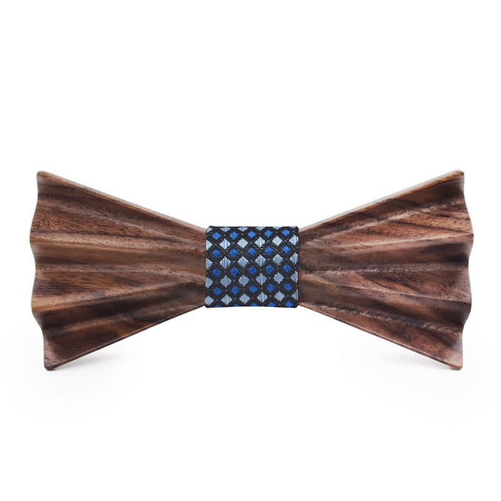 Men's Dark Stereo 3D Folded Wooden Bow Tie - Blue - image 1