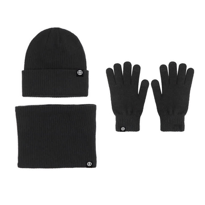 3Pcs Unisex Solid Color Soft Hat Scarf Gloves Set - Black - Adjustable (Approx. 21 1/4"-23 1/4") - image 11