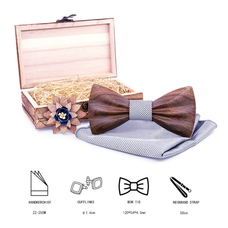 3Pcs Men's Hand Carved Crease Wooden Bow Tie Set - image 1