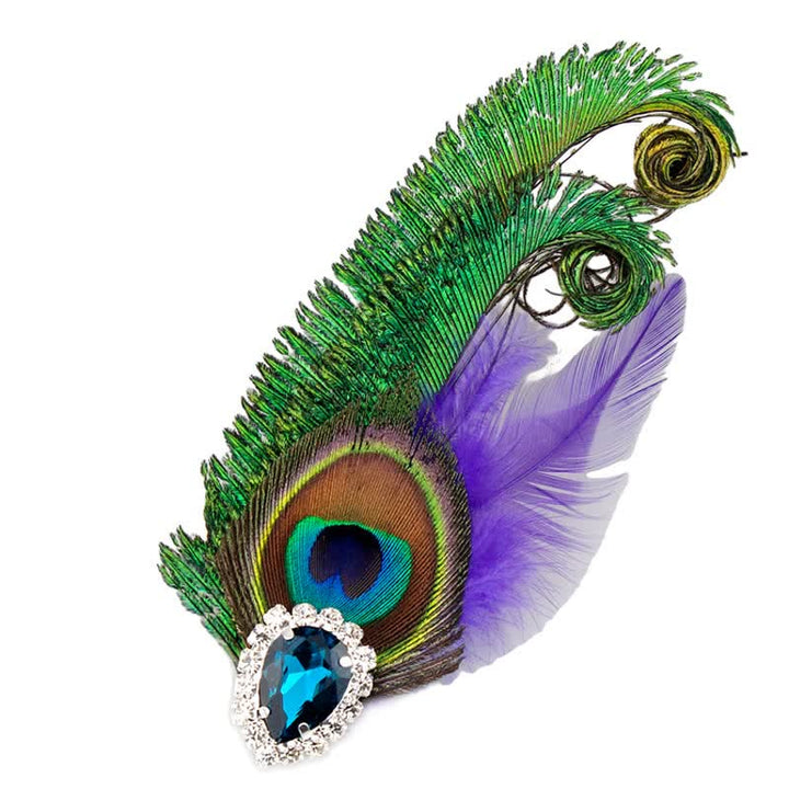 Rhinestone Peacock Eye Feather Brooch - image 5