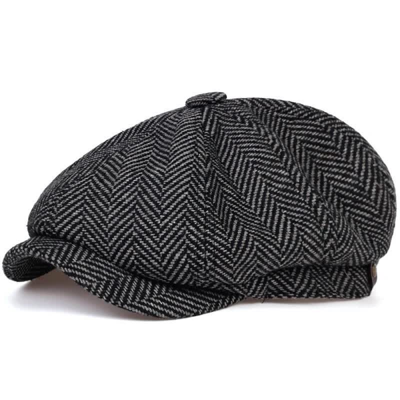 Peaky Hat Herringbone Pattern Octagonal Beret Cap - Black - M (22"-22 7/8") - image 5