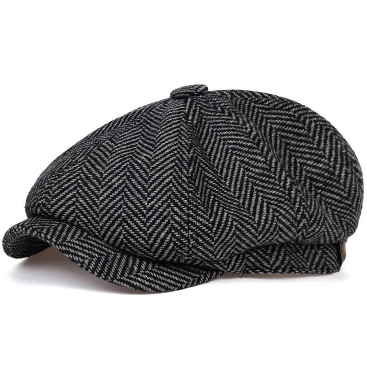 Peaky Hat Herringbone Pattern Octagonal Beret Cap - Black - M (22"-22 7/8") - image 5