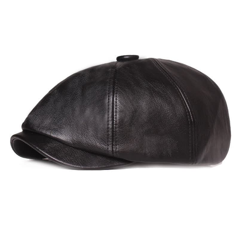 Minimalist Plain Colours Leather Beret Cap - Black - Adjustable (about 22"-23 1/4") - image 0