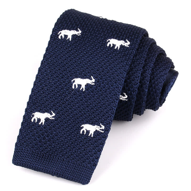 Men's Repeating Motifs Skinny Knitted Necktie - Elephant - image 9