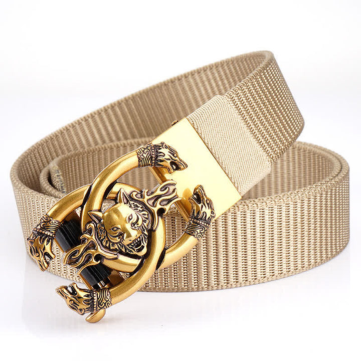 Men's Fierce Wolves In Flame Nylon Belt - Beige / Gold - 48" - image 13