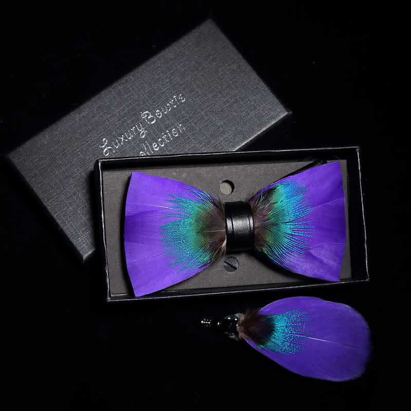 Kid's Royalty Purple & Teal Feather Bow Tie with Lapel Pin - image 1