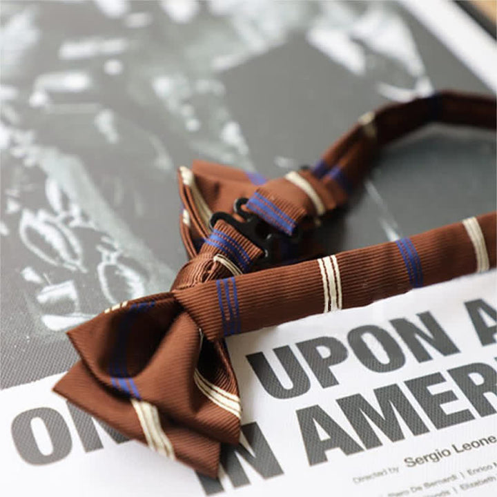 Men's Versatile Coffee Striped Bow Tie - image 8