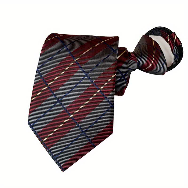 Men's Plaid Zipper Tie Argyle Necktie - Brown & Gray - image 5