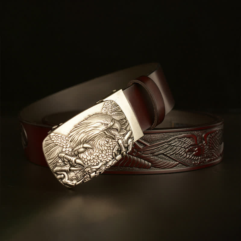 Men's Vintage Eagle Wings Automatic Buckle Leather Belt - image 21