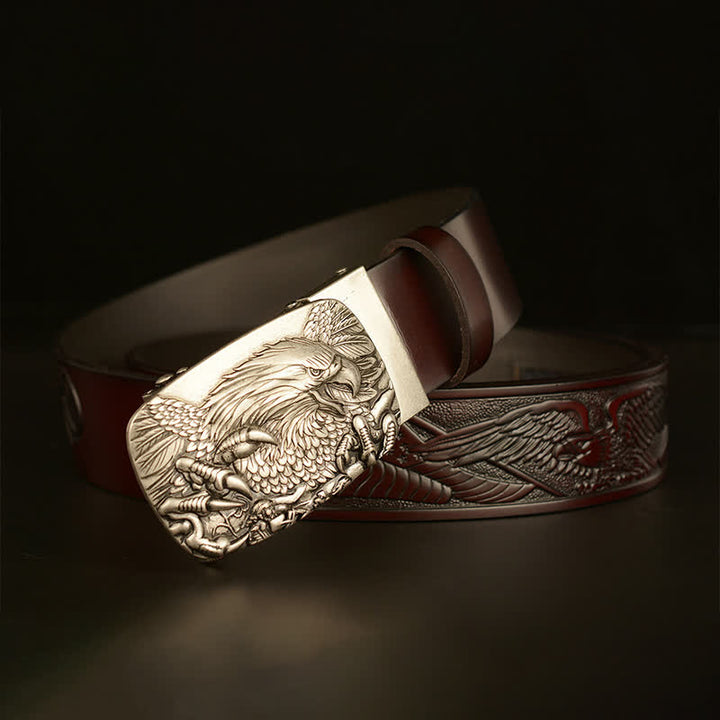 Men's Vintage Eagle Wings Automatic Buckle Leather Belt - image 21