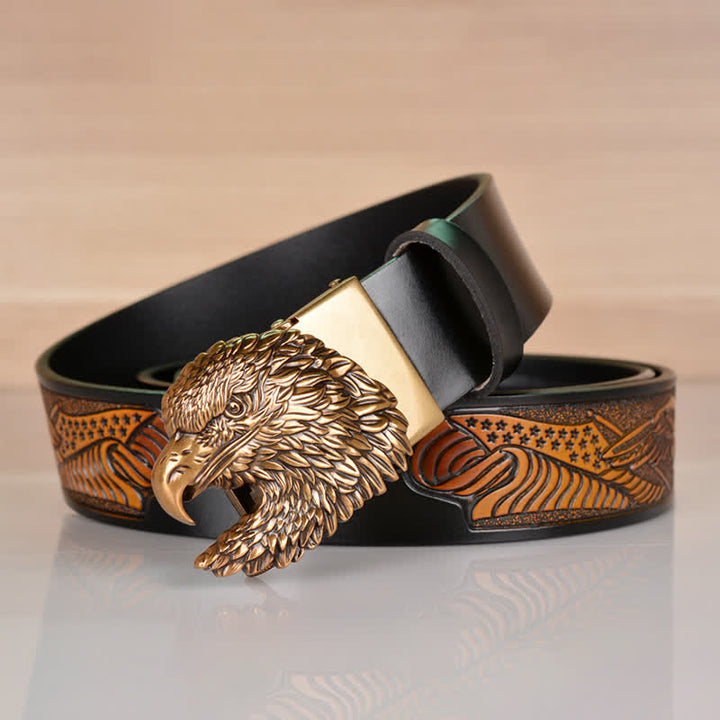 Men's Intricate Eagle Head Automatic Buckle Leather Belt - image 2