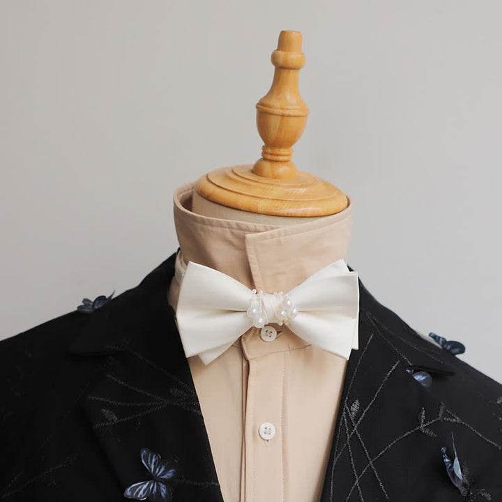 Men's Graceful Ivory White Pearls Flower Bow Tie - image 1