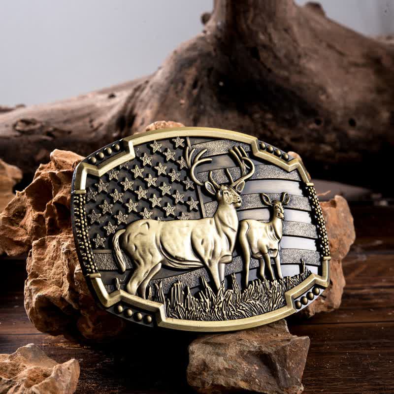 Men's DIY Deer Hunter American Flag Buckle Leather Belt - image 0